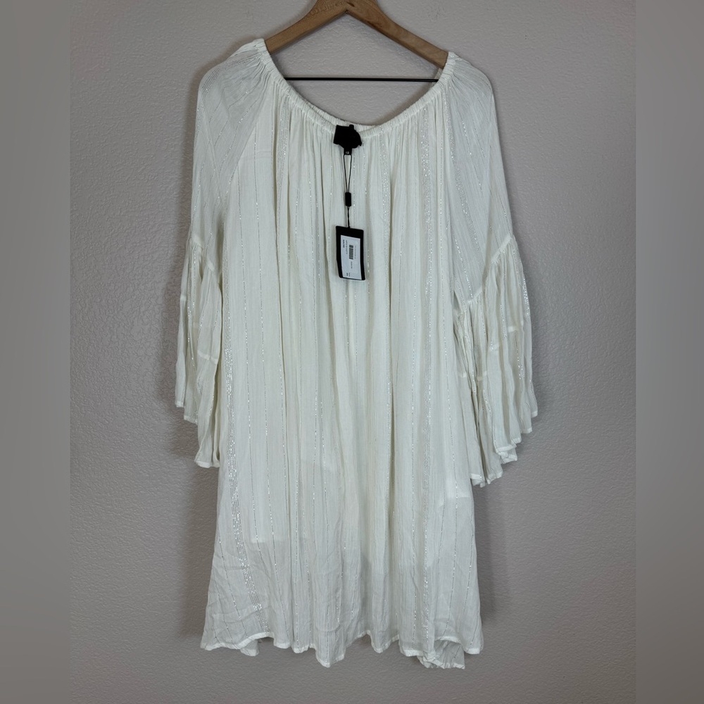 Hotel Particulier White Silver Boho Nacre Dress XS $525 NEW Italy Rayon